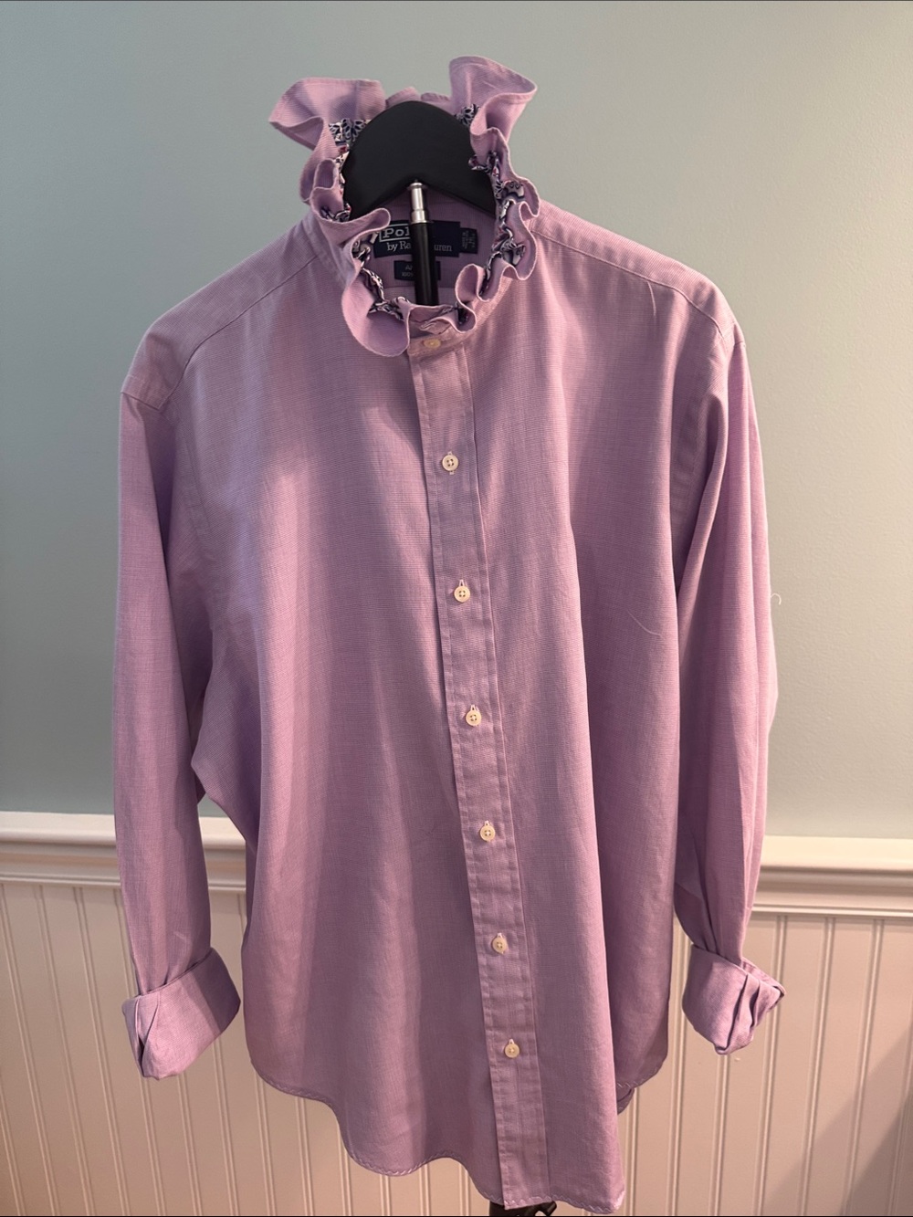Men’s to Reimagined Ralph Lauren Lavender double Ruffle-Collar Button-Down Shirt